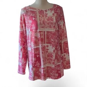 d&co. Denim & Company Size M Rose Pink Floral Printed Top Boat Neck Tunic